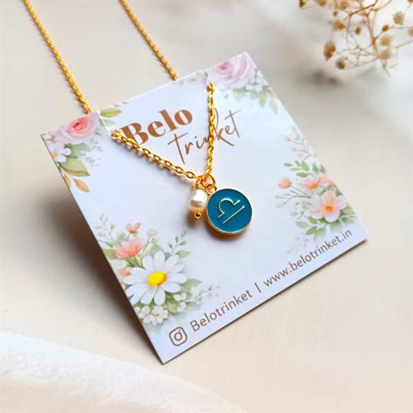 Dainty Libra zodiac charm golden pendant chain 