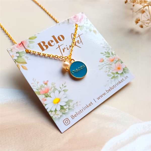 Dainty Pisces zodiac charm golden pendant chain 