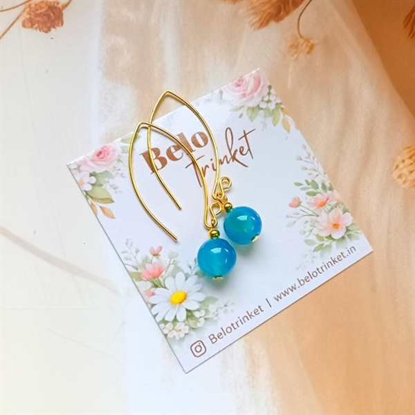  Dainty blue gemstone handmade golden earrings