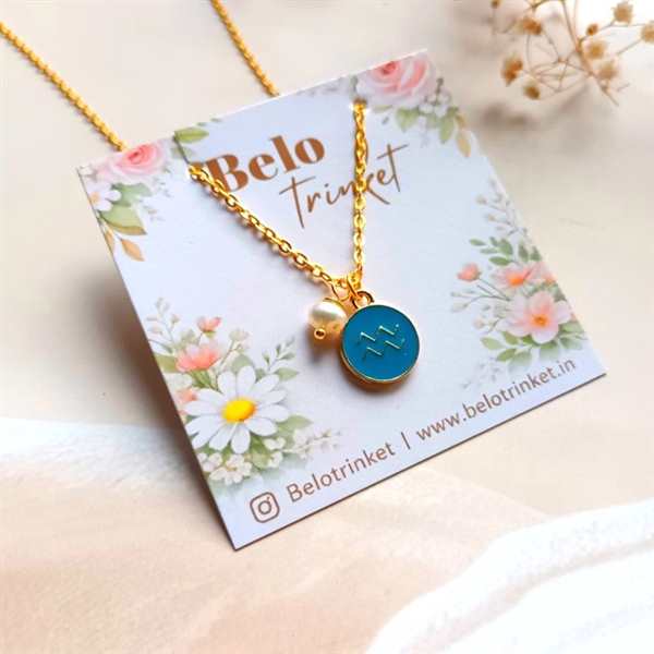 Dainty zodiac Aquarius charm golden pendant chain 